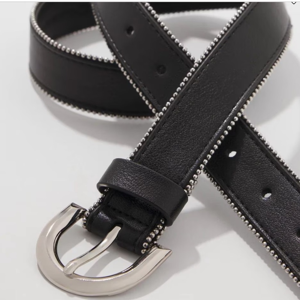 WHBM BLACK BALL CHAIN TRIMMED BELT
